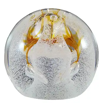 MARKED Caithness Orange & Clear Glass "Congratulations" Paperweight