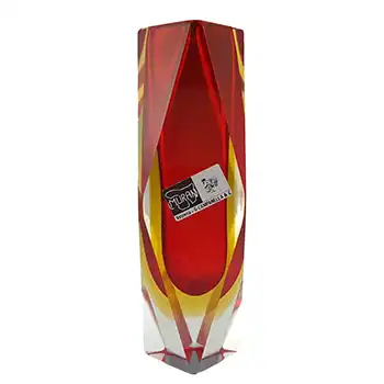 Campanella Murano Faceted Red & Amber Sommerso Glass Vase