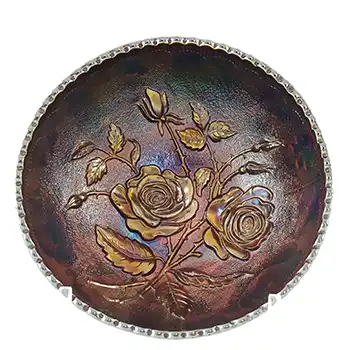 Imperial 'Open Rose' Amethyst Iridescent Carnival Glass Bowl