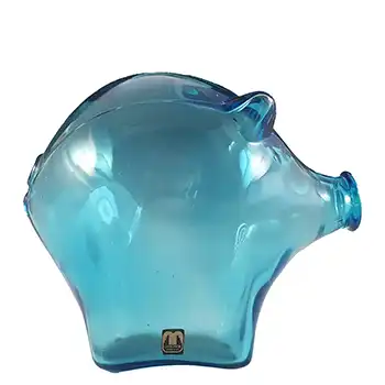 LABELLED Cascade / Wood Bros Blue Glass Piggy Bank / Money Box