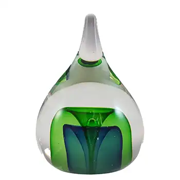 Chinese Murano Style Green & Blue Sommerso Glass Teardrop Paperweight