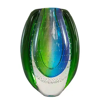 Chinese Murano Style Green & Blue Sommerso Glass Vase
