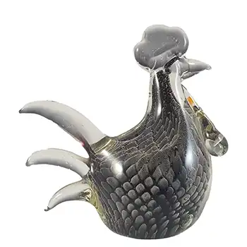 Chinese Fumato Smoky Glass Chicken Sculpture - Labelled