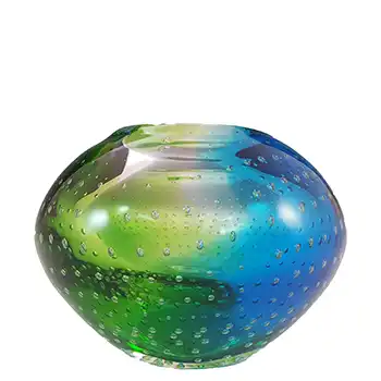 Chinese Murano Style Green & Blue Bubble Glass Vase
