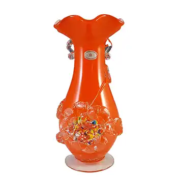 LABELLED Chinese Vintage Orange Cased Glass 'Plum Blossom' Vase