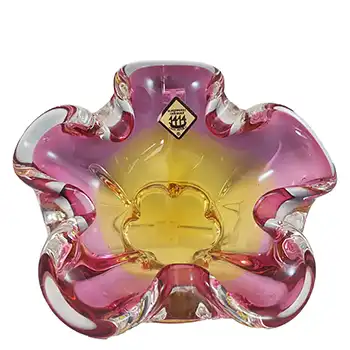 Chřibská #238/5/13 Czech Pink & Orange Glass Bowl by Josef Hospodka