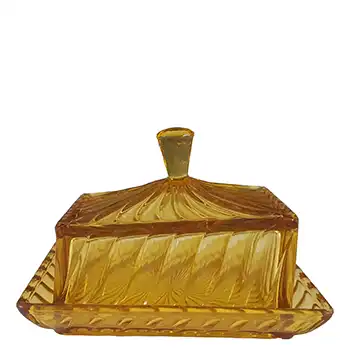 Bagley #3141 Art Deco Vintage Amber Glass 'Carnival' Cheese Dish