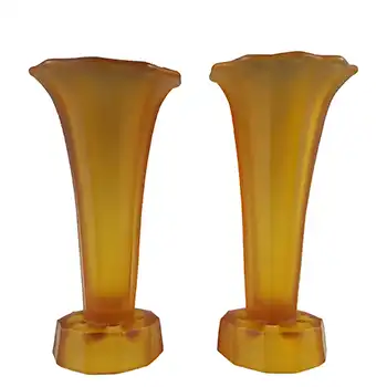 Ankerglas Bernsdorf Pair of Art Deco Amber Glass 'Trumpet' Vases