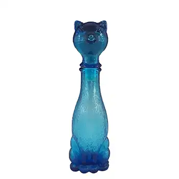 Empoli Italian Blue Glass Retro Cat Decanter / Bottle
