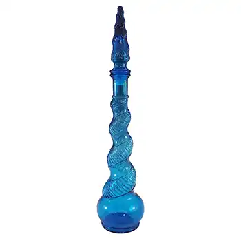 LARGE Empoli Italian Blue Glass Snake Skin 'Genie' Bottle