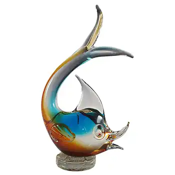 Murano Vintage Amber & Blue Venetian Glass Fish Sculpture