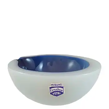 SIGNED Cenedese Murano Blue & White Sommerso Glass Geode Bowl
