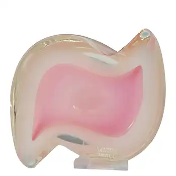 LABELLED Oball Murano Pink & White Sommerso Glass Geode Bowl