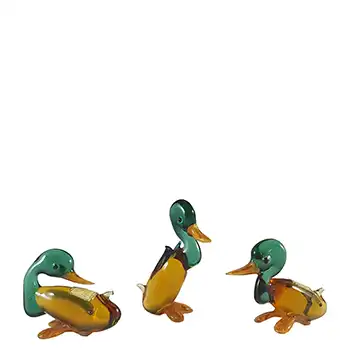 Set of 3 Vintage GDR (East Germany) Green & Amber Glass Ducks