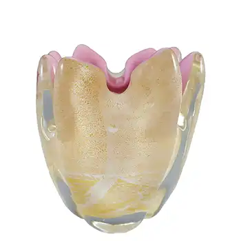 Archimede Seguso Murano Gold Leaf Pink Glass Vase or Cigarette Holder
