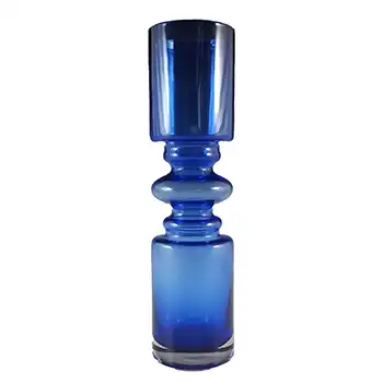 Scandinavian Style Blue Cased Hooped Glass Romanian or Japanese Vase