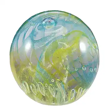 LABELLED Isle of Wight Studio Yellow & Blue Glass 3" Paperweight