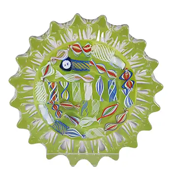 John Deacons Green Glass Zanfirico Lace Star Paperweight - Labelled