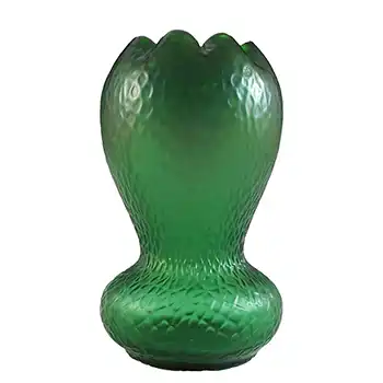 Kralik Art Nouveau Iridescent Green Glass 'Martelé' Vase