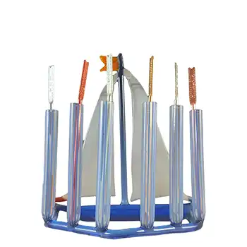 Jostra Blue & White Lampworked Glass Ship Toothpick Holder