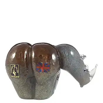 SIGNED & LABELLED Langham Grey & Brown Glass Rhino Sculpture