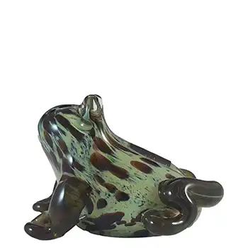 MARKED Langham Green & Brown Glass Vintage Frog Sculpture