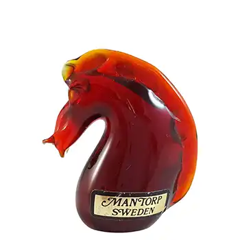 Mantorp Glasbruk Swedish Red Glass Horse Head Sculpture