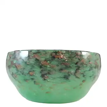 Monart X.ZA Green & Black 1920s Aventurine Glass Bowl - Labelled