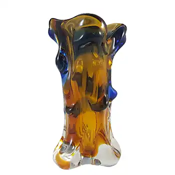 Mstisov / Moser Czech Amber & Blue Glass Organic Vase