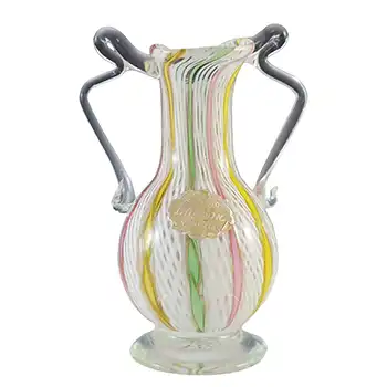 L Nason Murano Zanfirico Filigree & Aventurine Glass Vase - Labelled