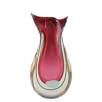LABELLED Oball Murano Pink & Black Sommerso Glass Organic Vase