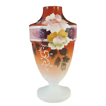 Victorian Hand Painted / Enamelled Glass Floral Vase or Urn