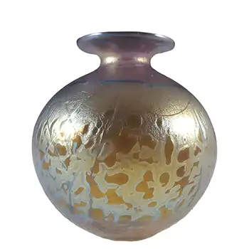 SIGNED Phoenician Pink & Gold Iridescent Glass Vase