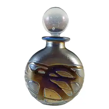 SIGNED Phoenician Black & Blue Iridescent Glass Perfume Bottle