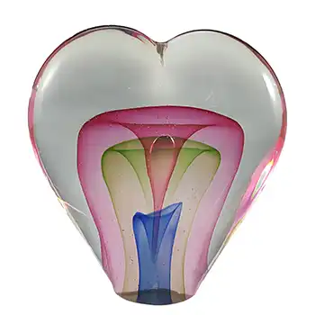 Chinese Murano Style Pink, Green & Blue Sommerso Glass Heart Paperweight