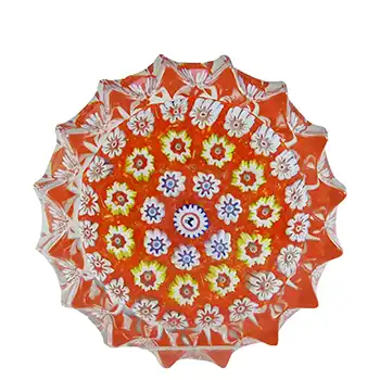 LABELLED John Deacons Orange Glass Millefiori Star Paperweight