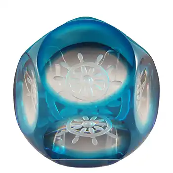 Webb Corbett Blue Glass Ship's Wheel Paperweight - Labelled