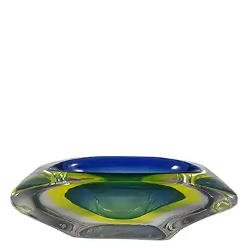 Arte Nuova Murano Blue & Uranium Yellow Sommerso Glass Bowl