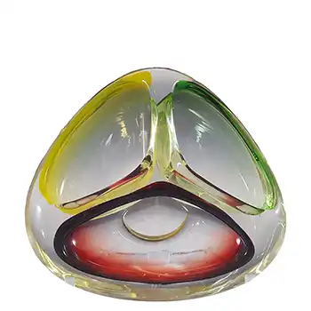 Romanian Vintage Retro Green, Red & Yellow Glass Ashtray Bowl