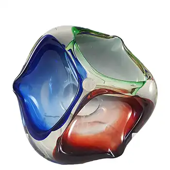 LABELLED Romanian Vintage Blue, Green & Red Glass Ashtray Bowl