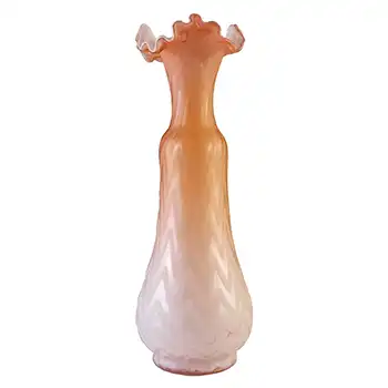 Victorian Satin Air Trap Peach & White Glass Antique Vase