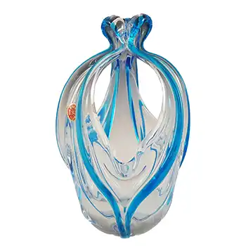 LABELLED Chinese Blue & Clear Glass Basket by Crystal Brand