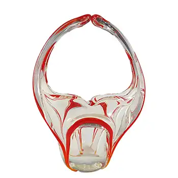 Crystal Brand Vintage Chinese Red & Clear Glass Basket