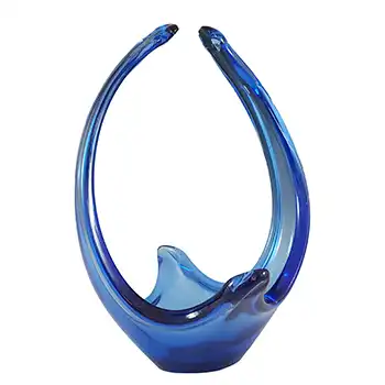 Viartec Murano Style Blue Spanish Glass Basket Sculpture Bowl