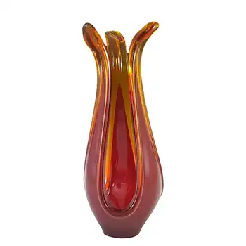 Viartec Murano Style Selenium Red & Orange Spanish Glass Flower Sculpture