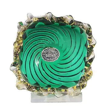 Archimede Seguso Murano Green Glass Gold Leaf Bowl - Labelled