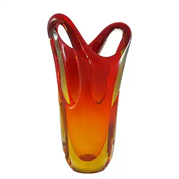 Murano Italian Red & Amber Sommerso Glass Vintage Vase