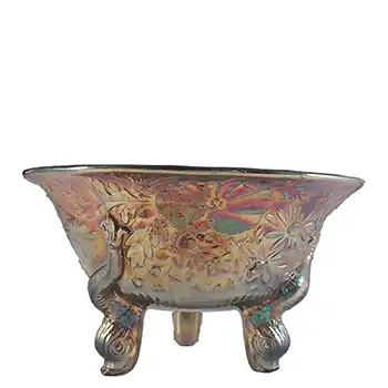 Sowerby #1544 1920's Iridescent Carnival Glass 'Dolphin' Bowl