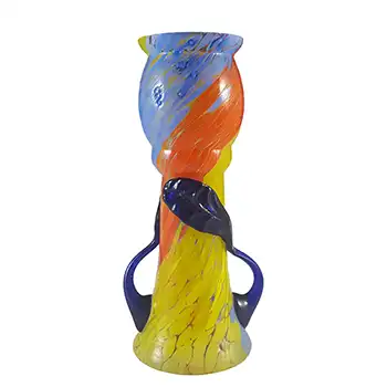 Czech Vintage Blue, Orange & Yellow Spatter Glass Vase