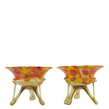 Franz Tomschick Czech Pair of Spatter Glass Vases / Bowls